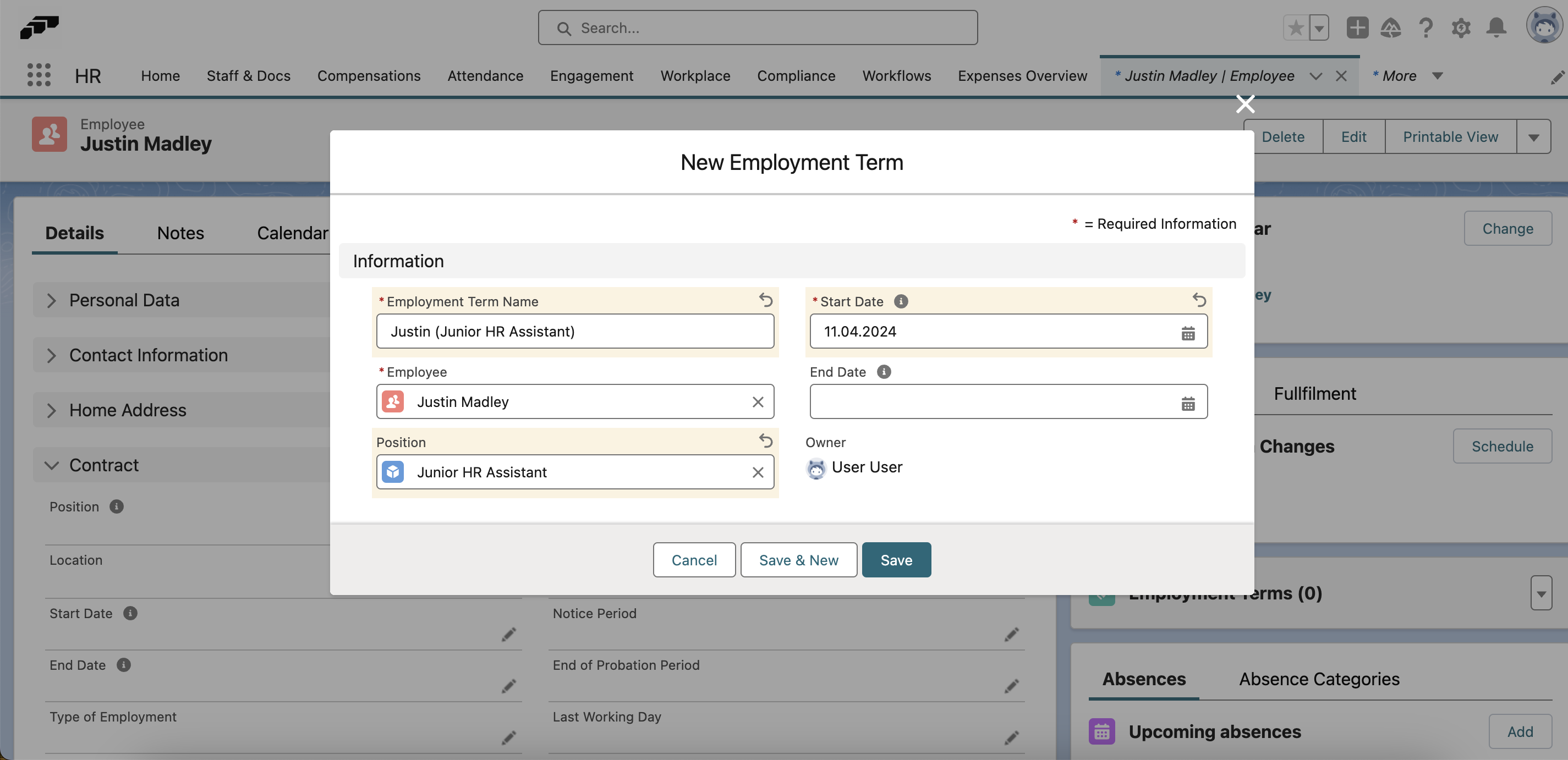 Adding an Employment Term from an Employee record