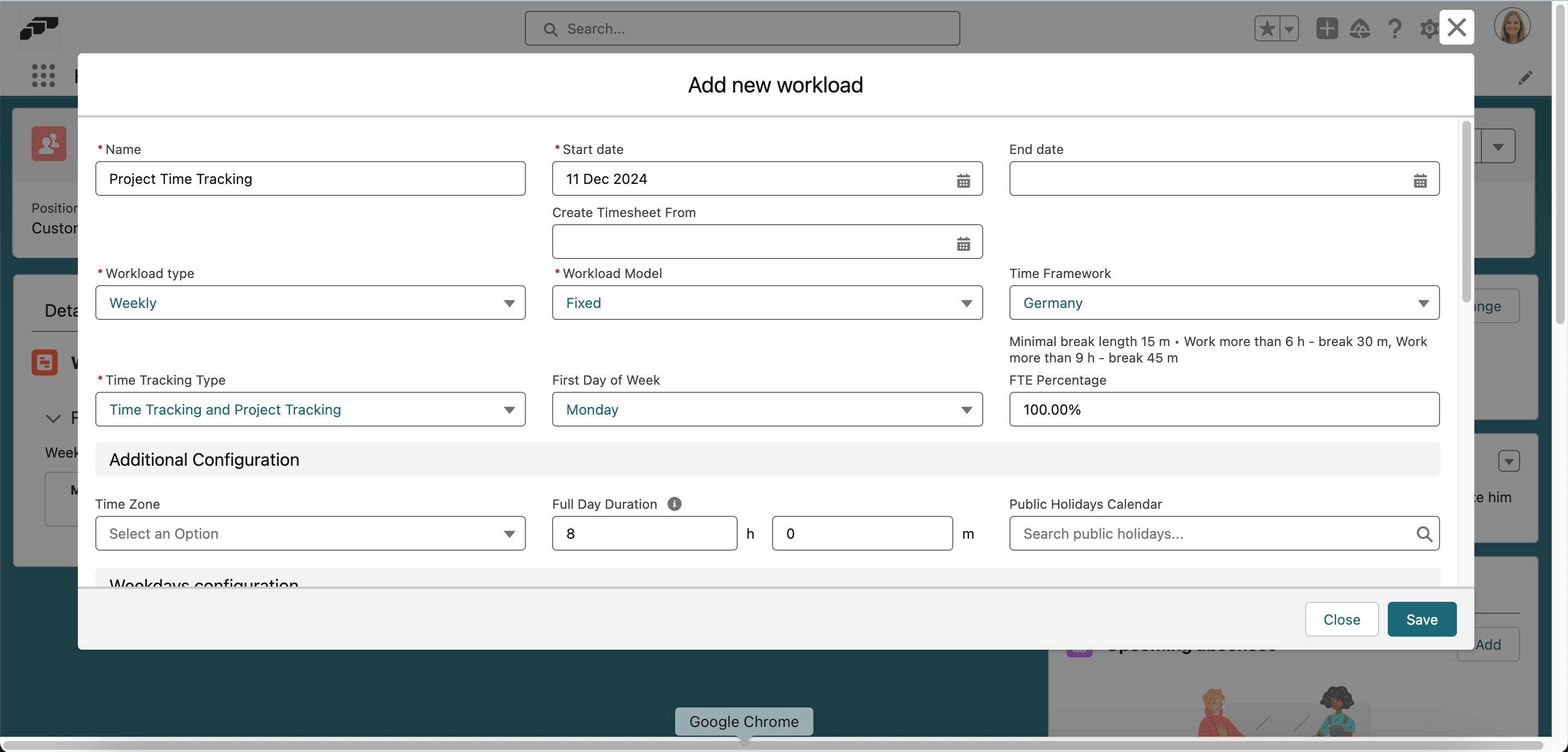 Time Tracking and Project Tracking für einen neuen Workload