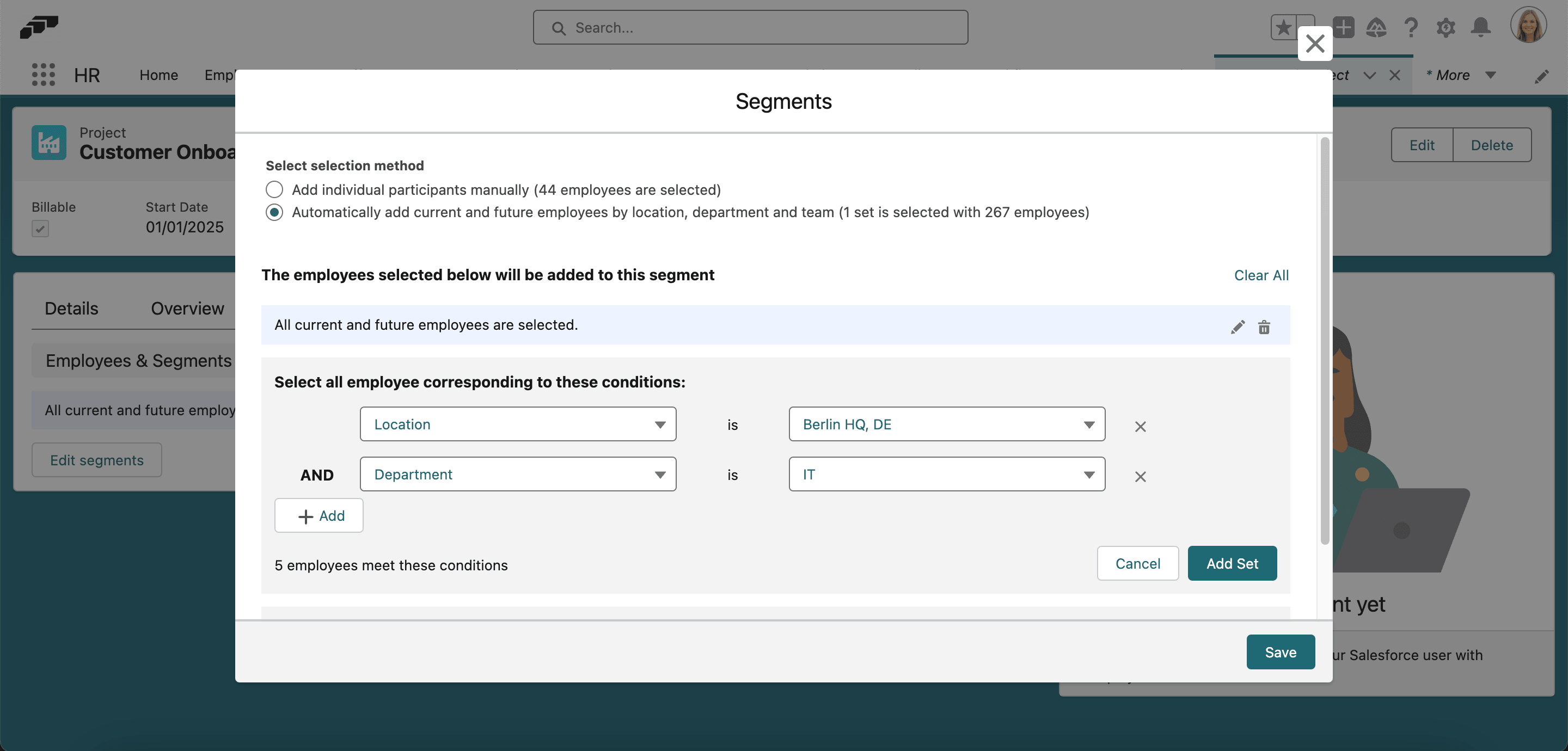 Employee Segments für ein Projekt