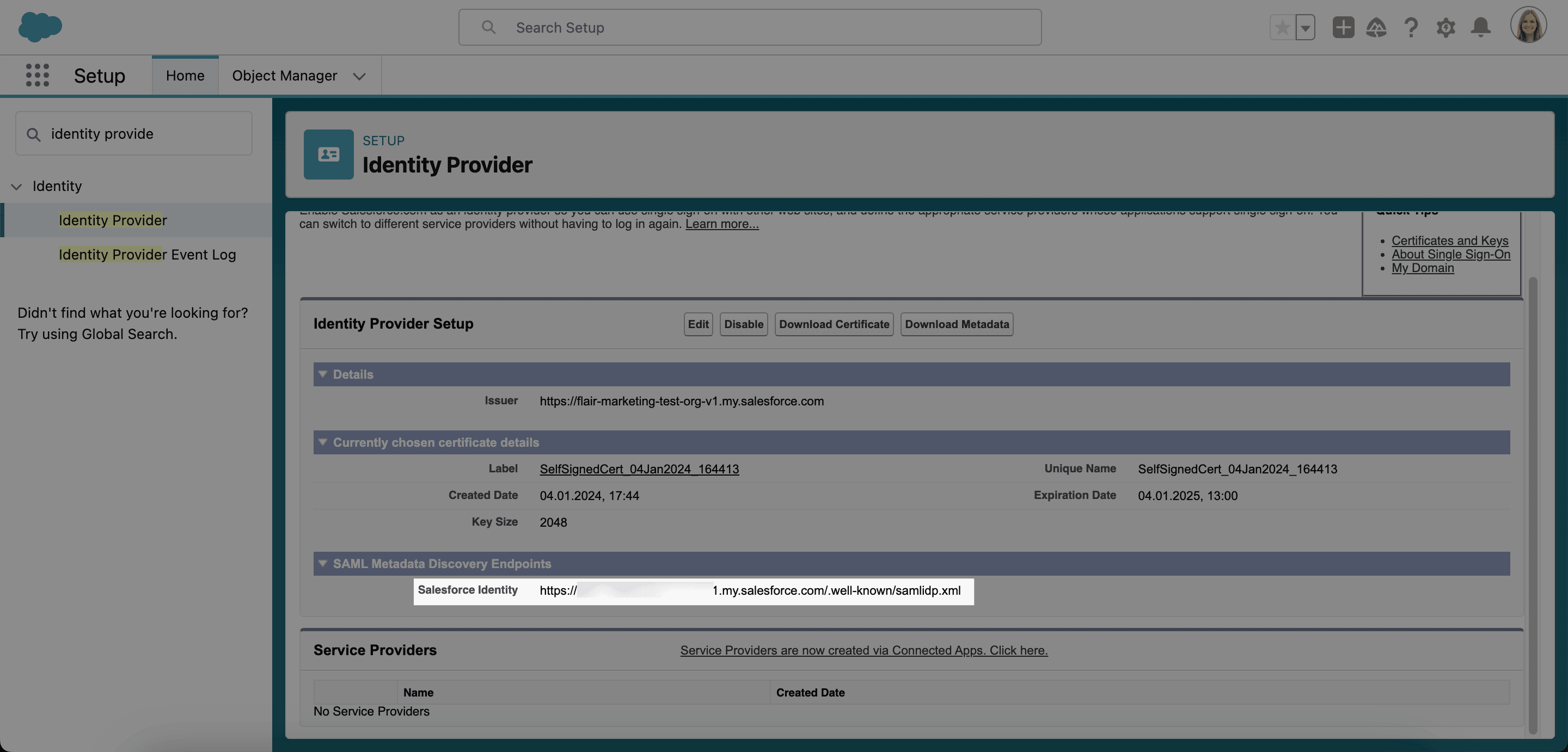 Ansicht SAML-Konfiguration für SAML-SSO mit Salesforce konfigurieren, Schritt 3