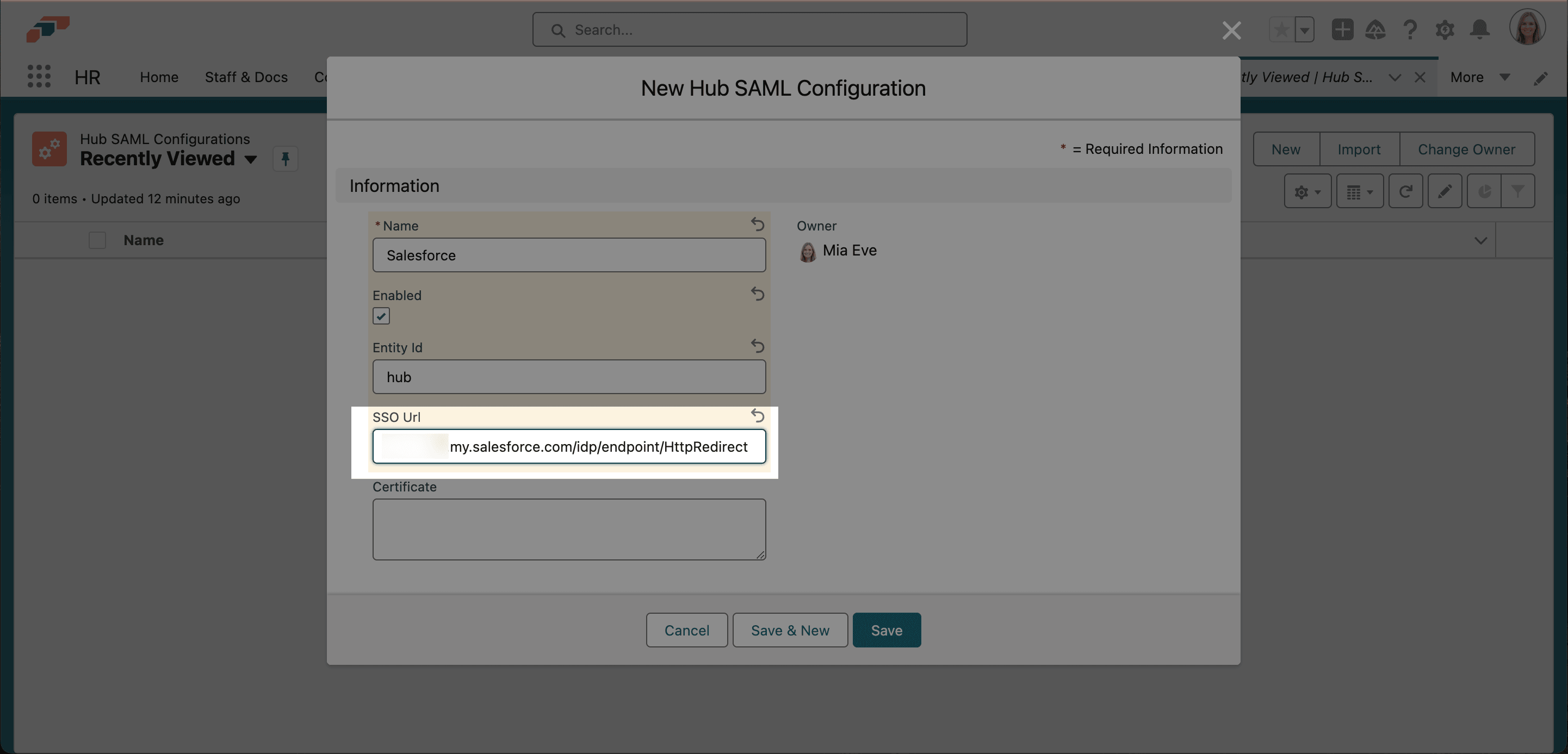 Ansicht SAML-Konfiguration für SAML-SSO mit Salesforce konfigurieren, Schritt 4