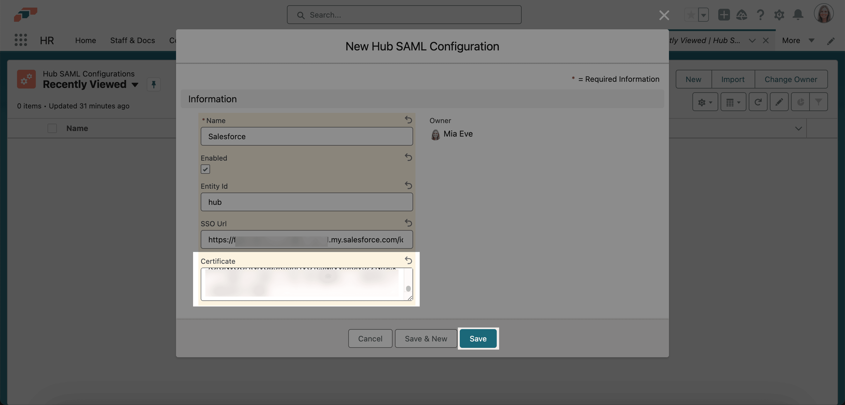 Ansicht SAML-Konfiguration für SAML-SSO mit Salesforce konfigurieren, Schritt 7