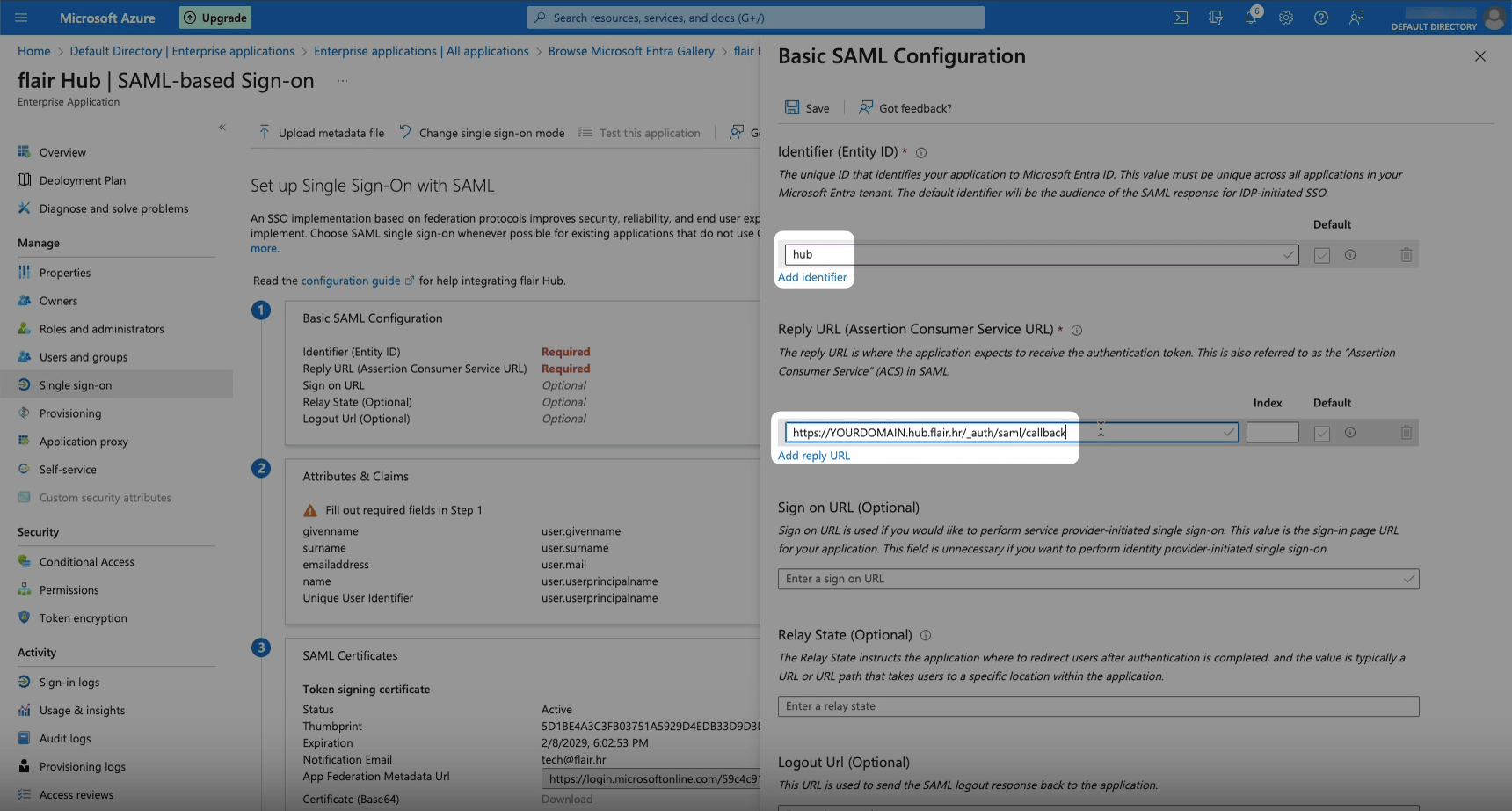 Ansicht Microsoft-SAML-Konfiguration für SAML-SSO mit Microsoft Entra ID konfigurieren, Schritt 2
