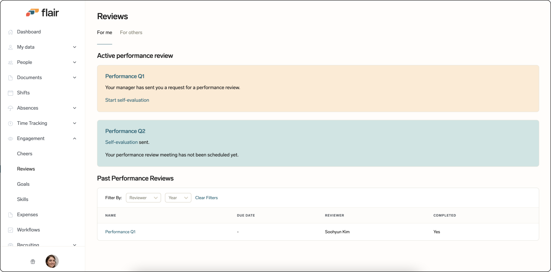 Complete your self-evaluation in the flair Employee Hub