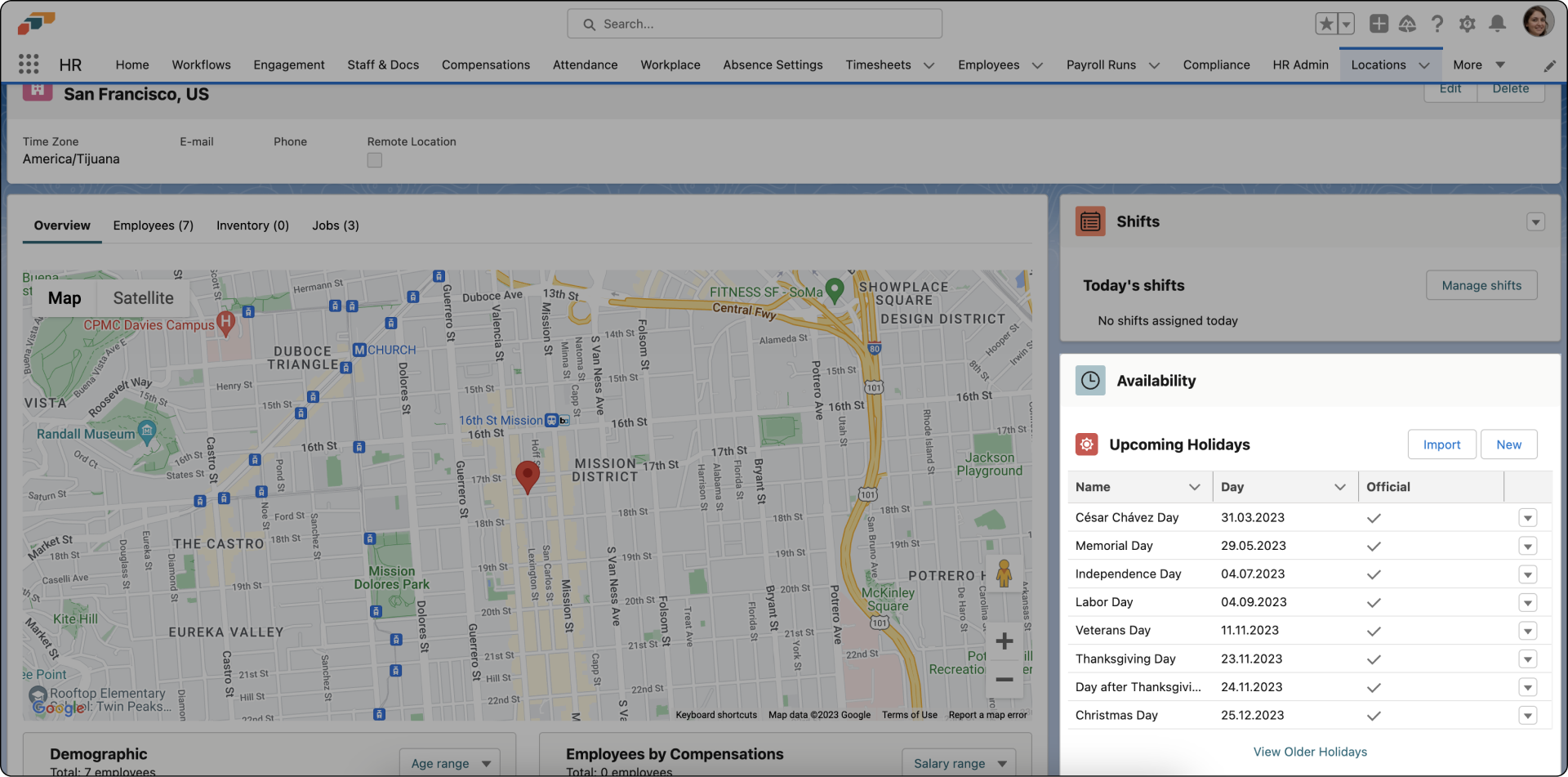 Importierte gesetzliche Feiertage für einen Bürostandort