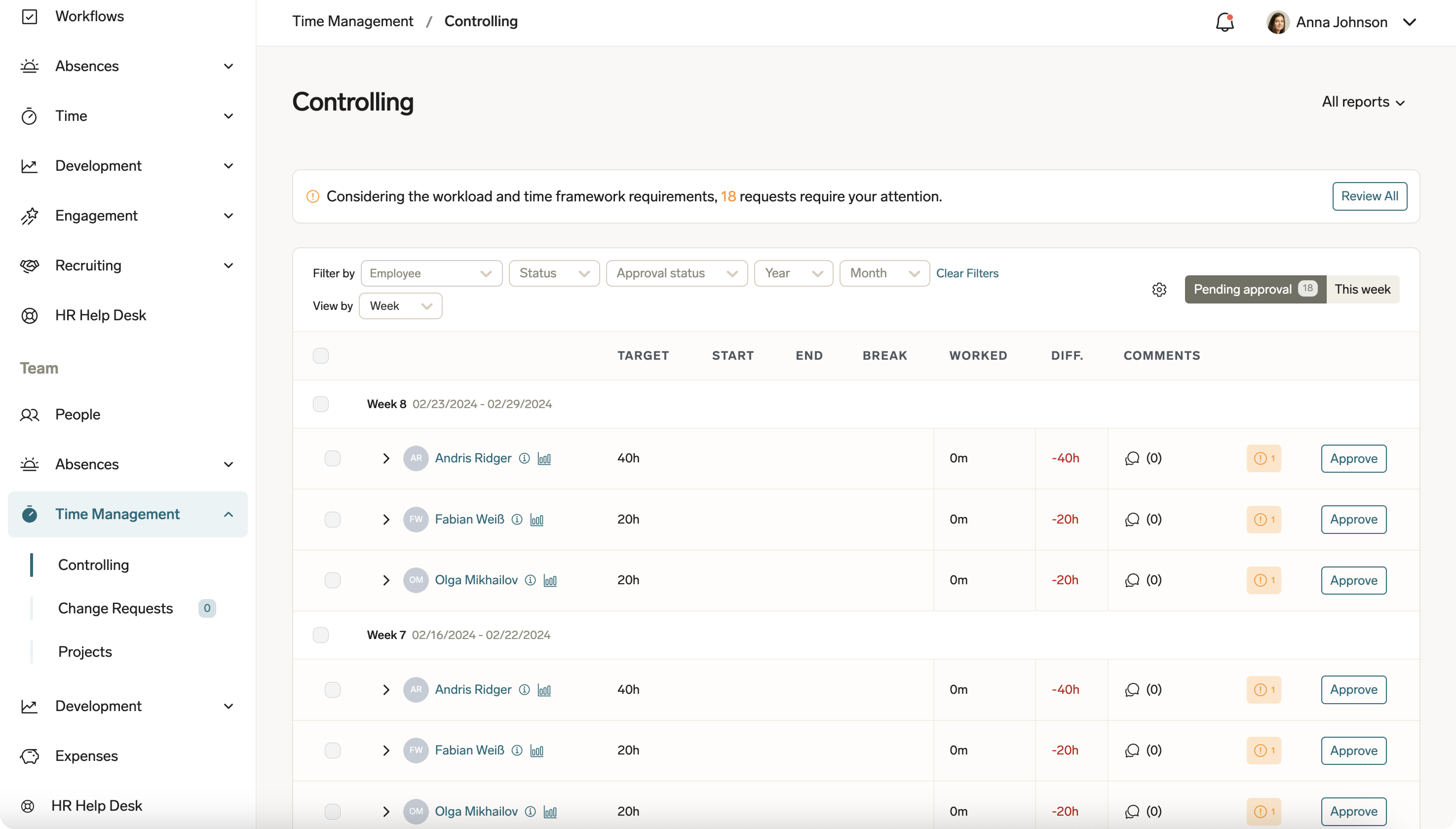 Viewing timesheets as a manager in the flair Employee Hub
