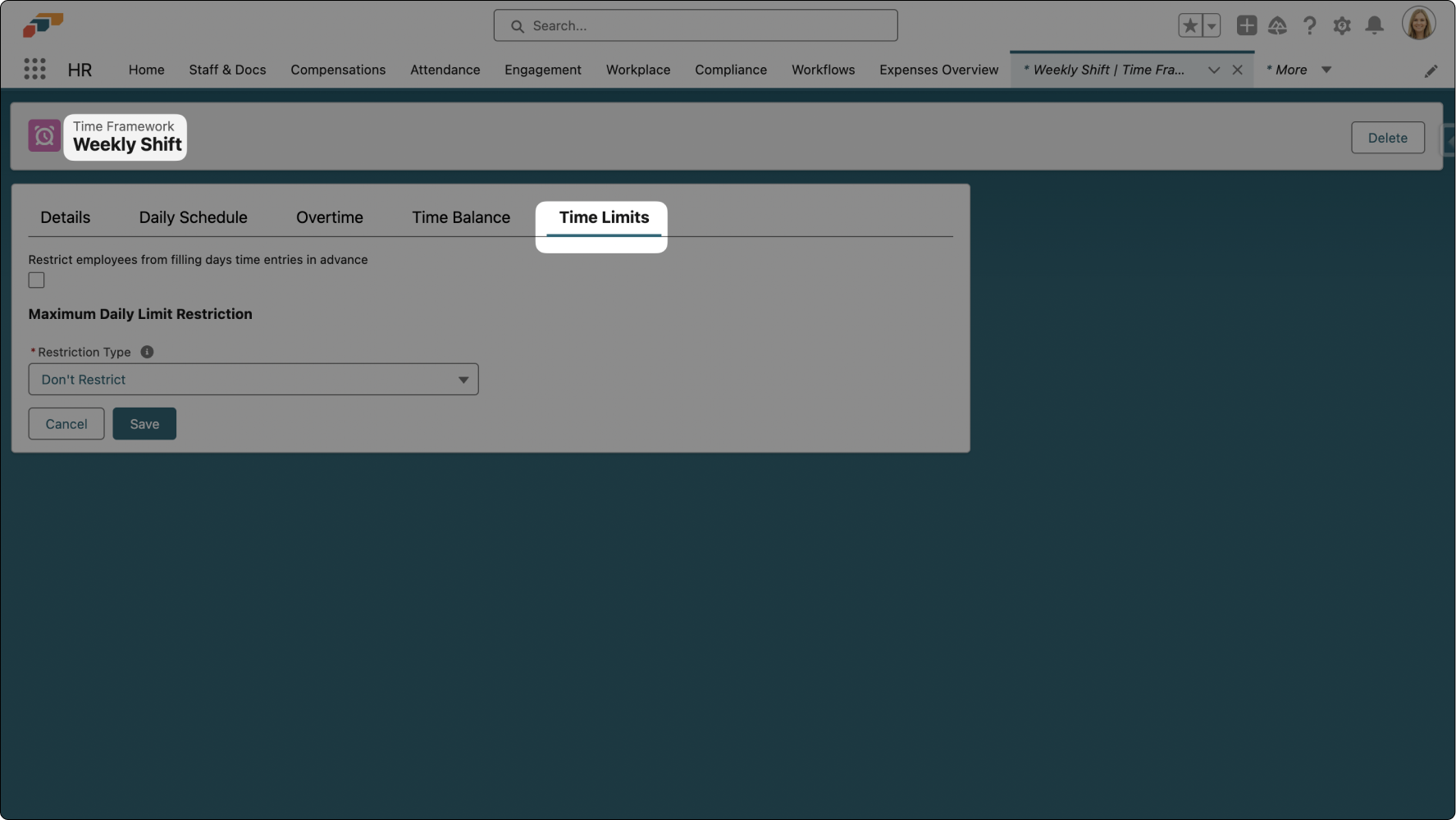 Tab „Zeitbegrenzungen“
