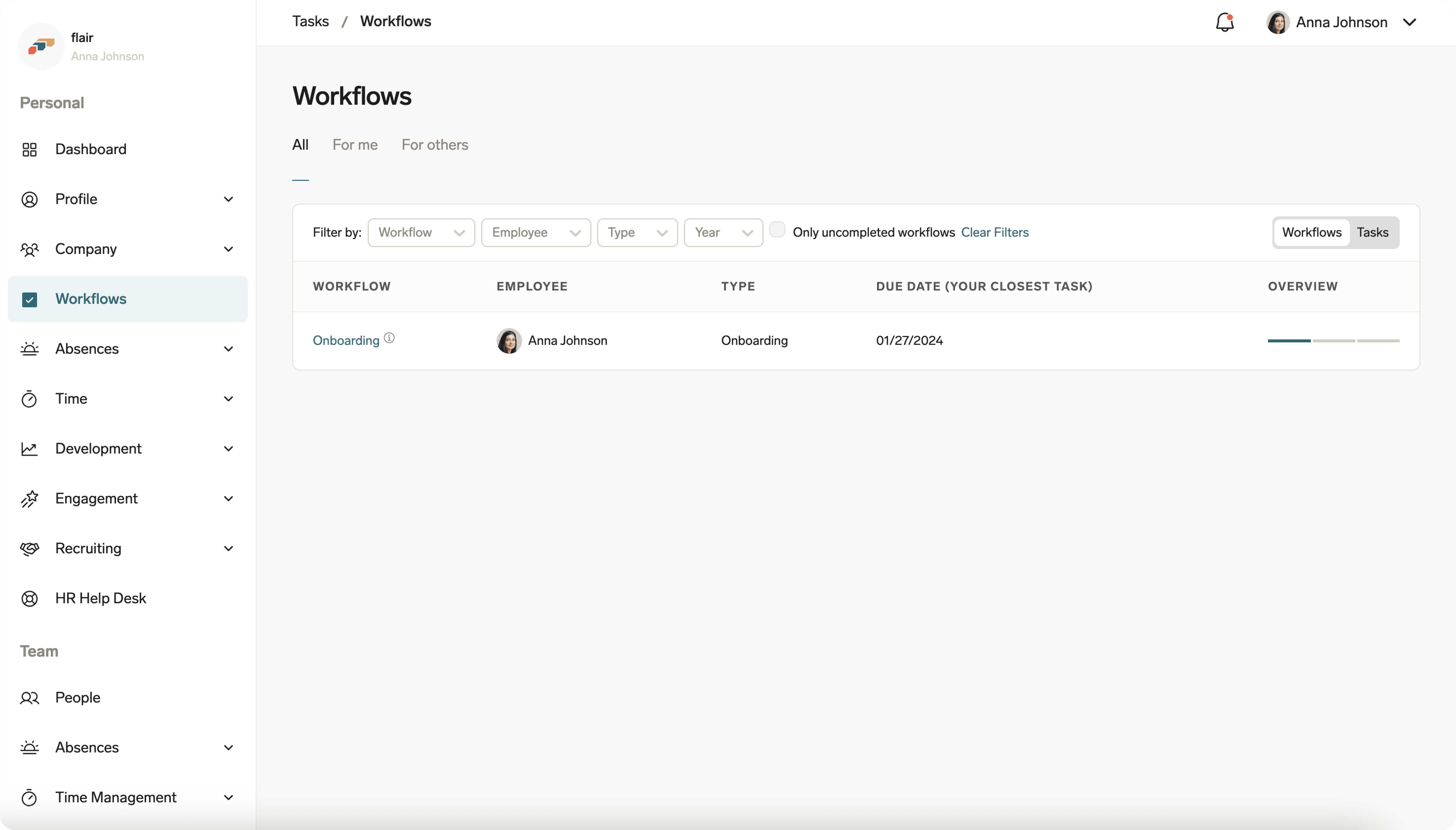 Zugewiesene Workflows im Employee Hub