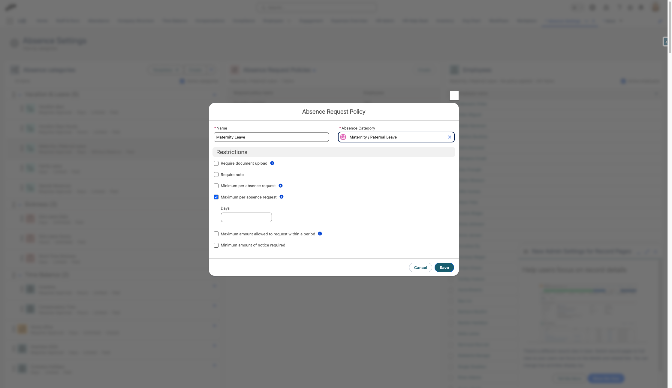 Check Maximum per absence request