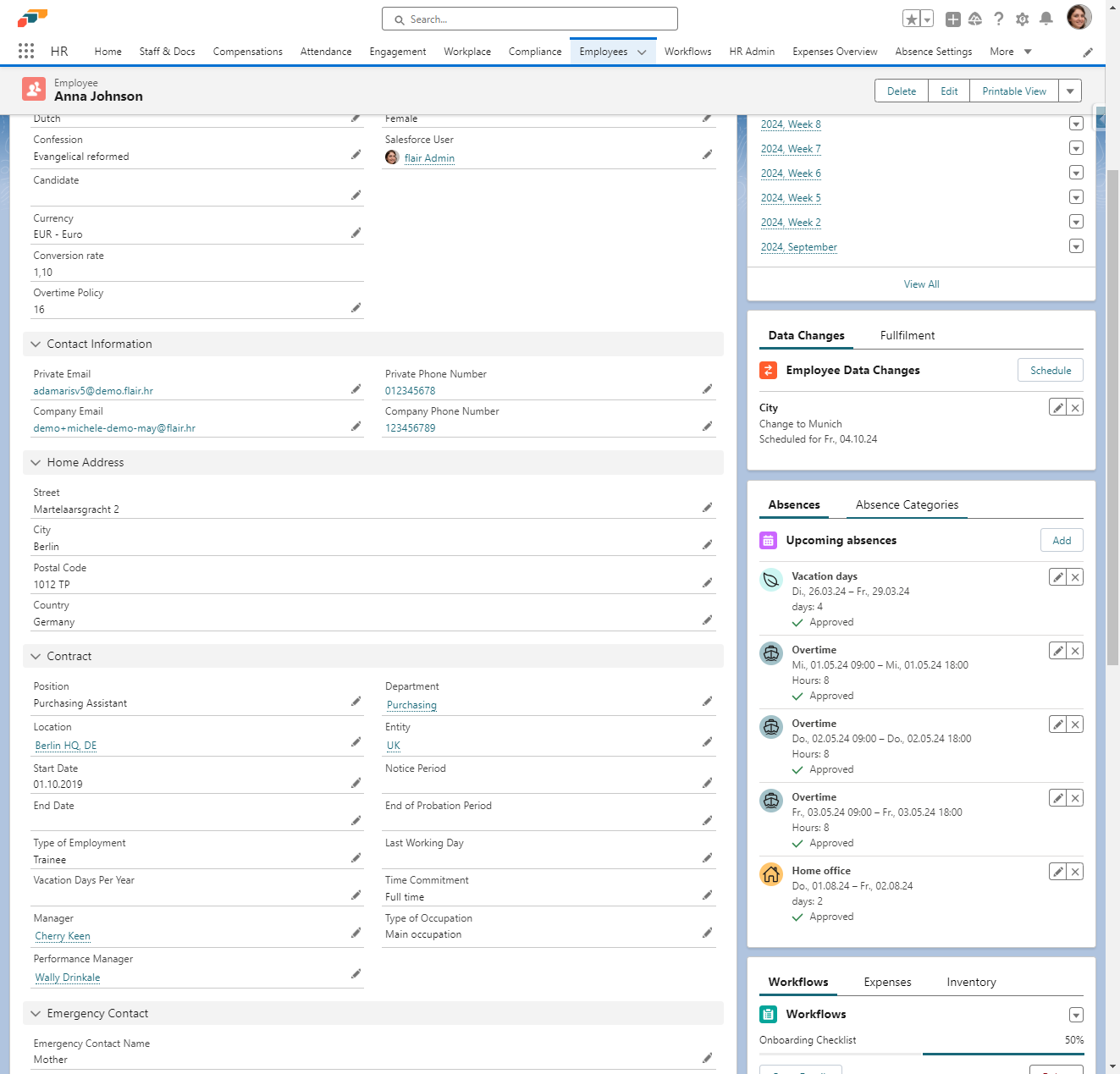 Klicken Sie auf Absence Categories
