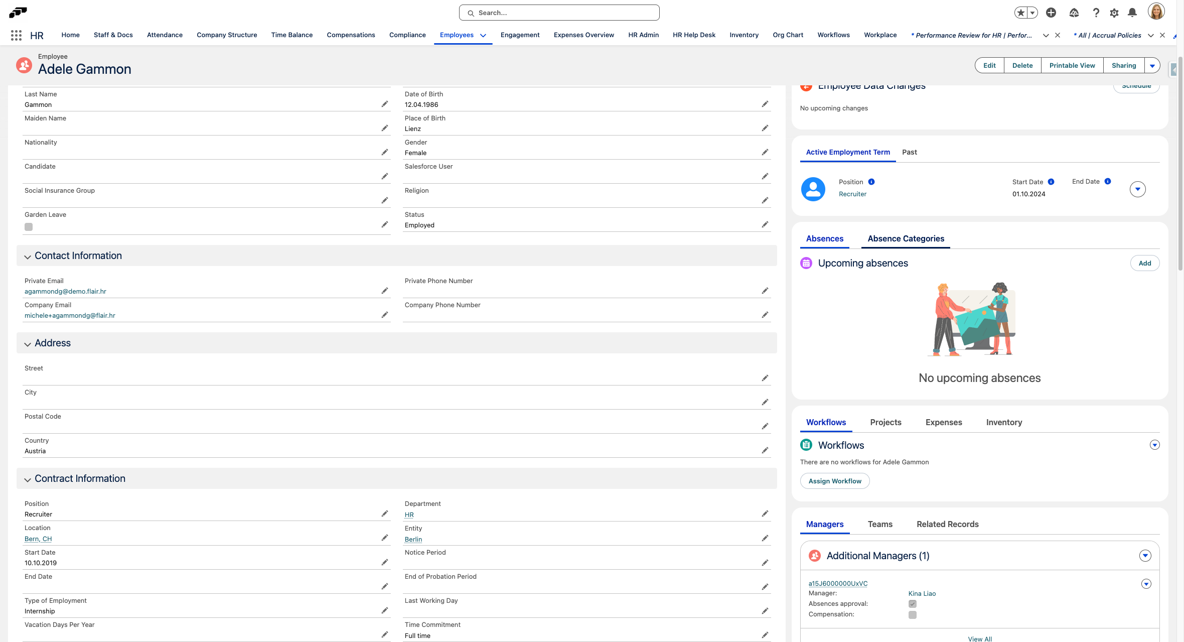 Klicken Sie auf Absence Categories
