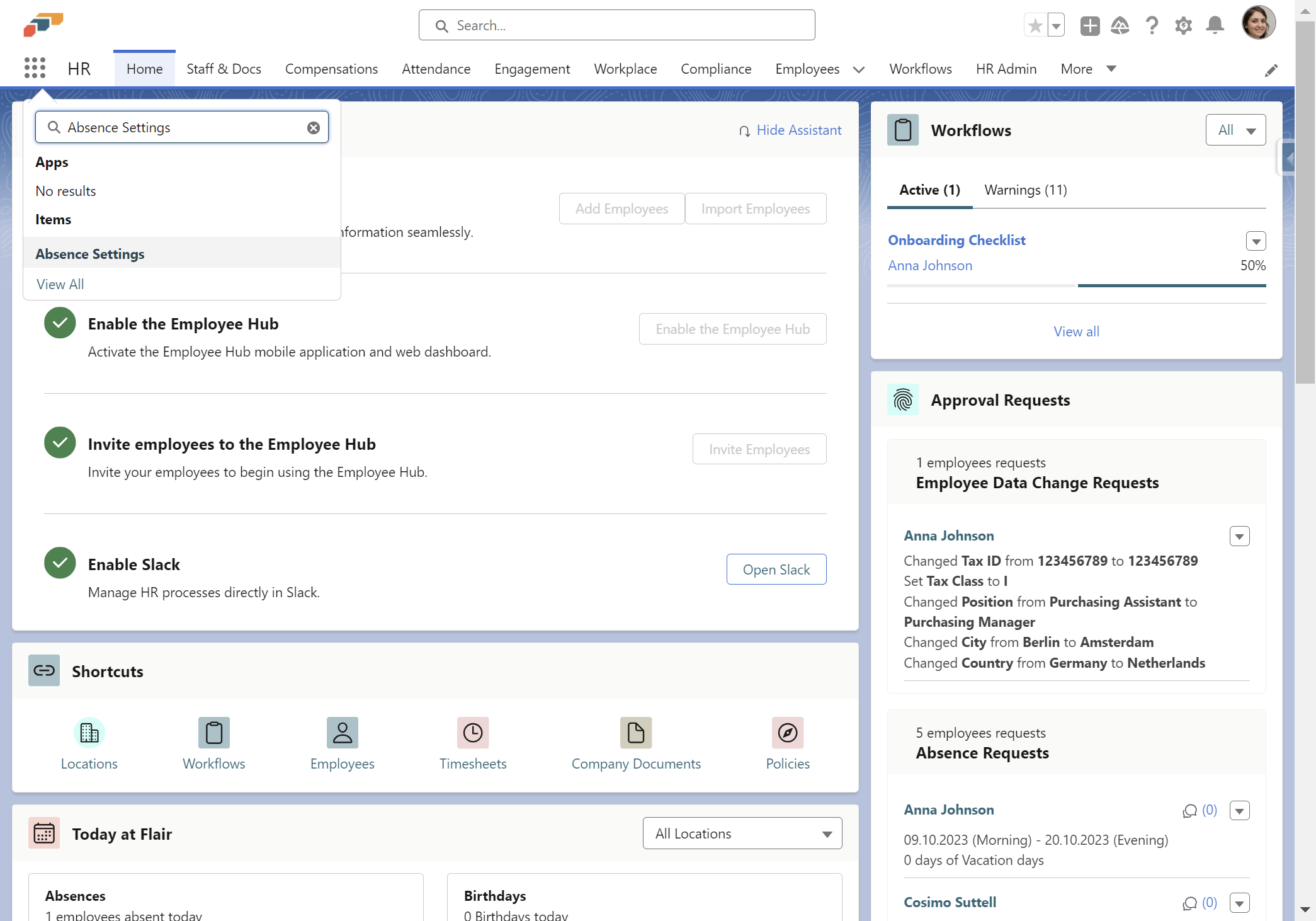 Klicken Sie auf Absence Settings