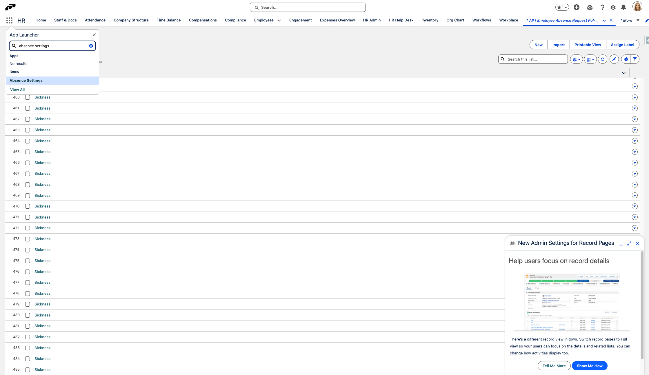 Click on Absence Settings