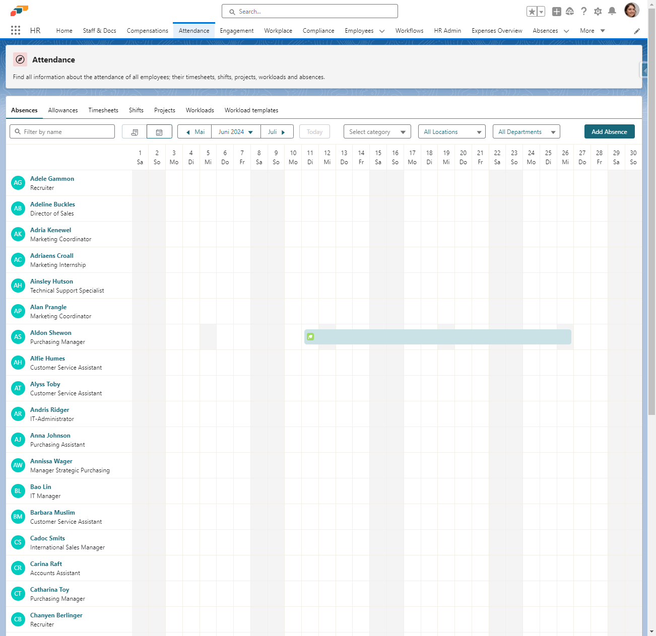 Klicken Sie auf Absences