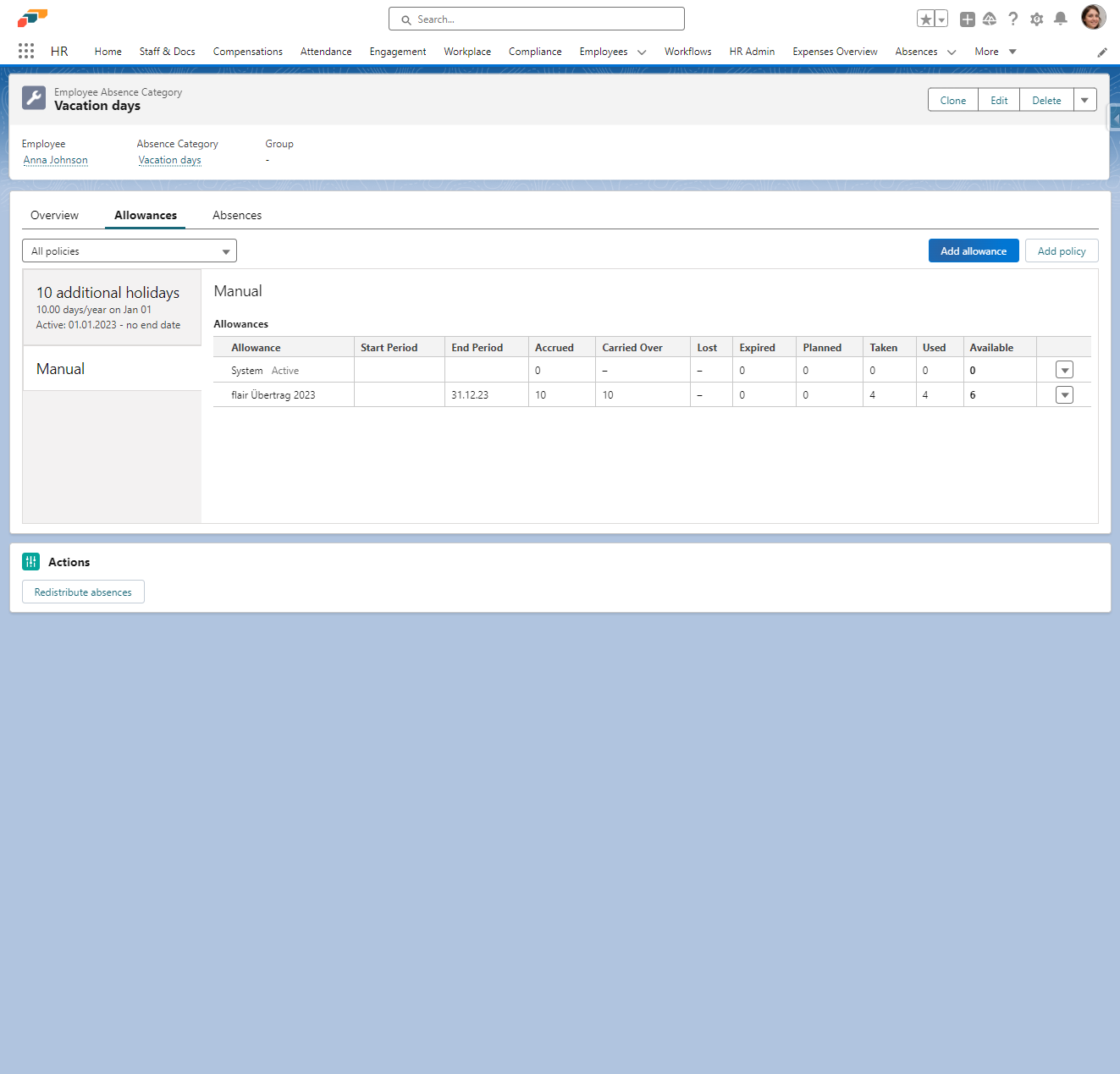 Klicken Sie auf Add allowance