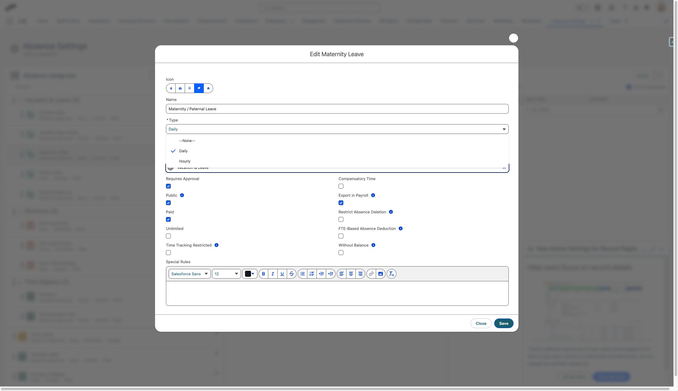 Click on Daily in the Type field.