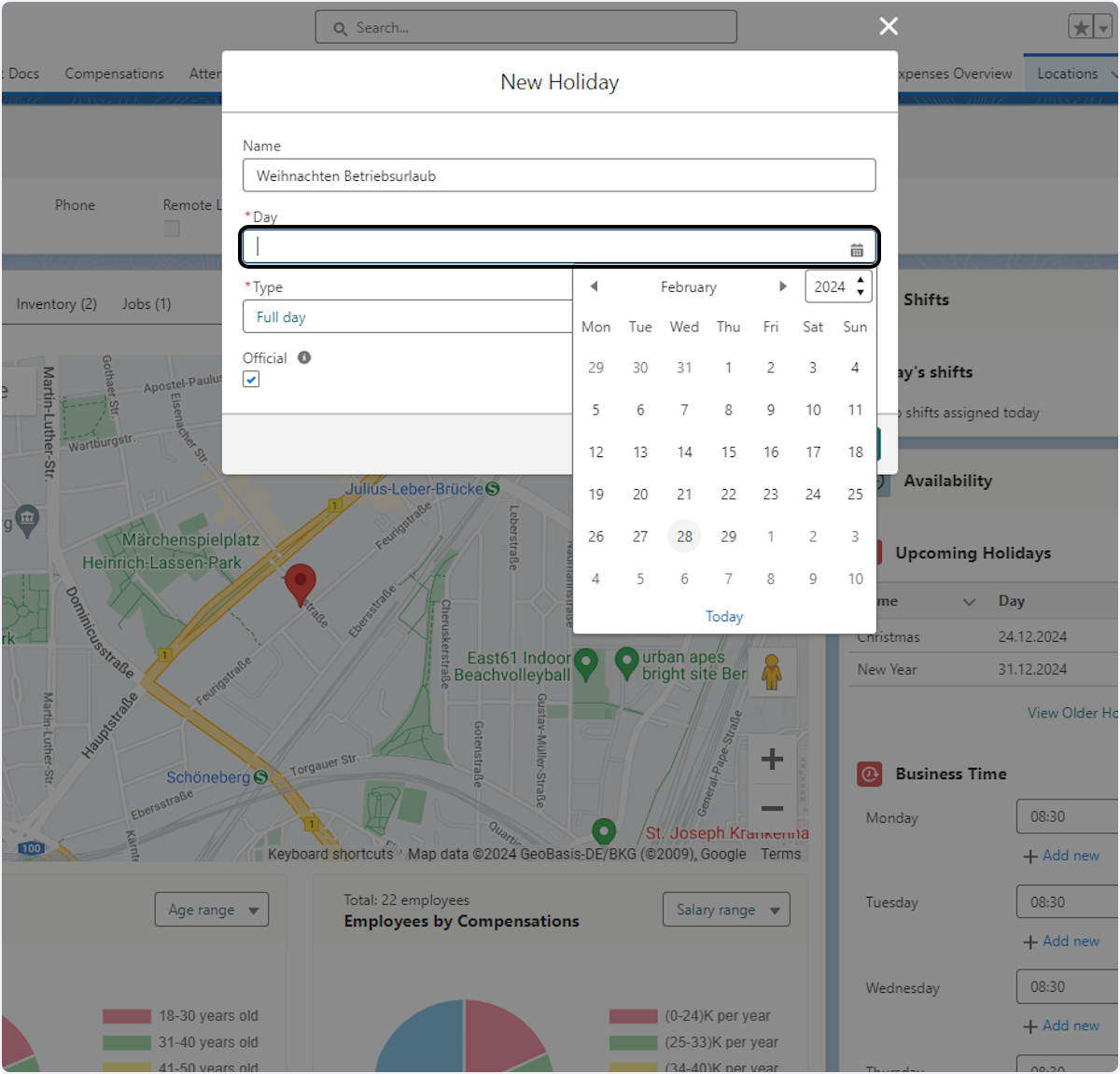 Klicken Sie auf Day und wählen Sie ein Datum aus