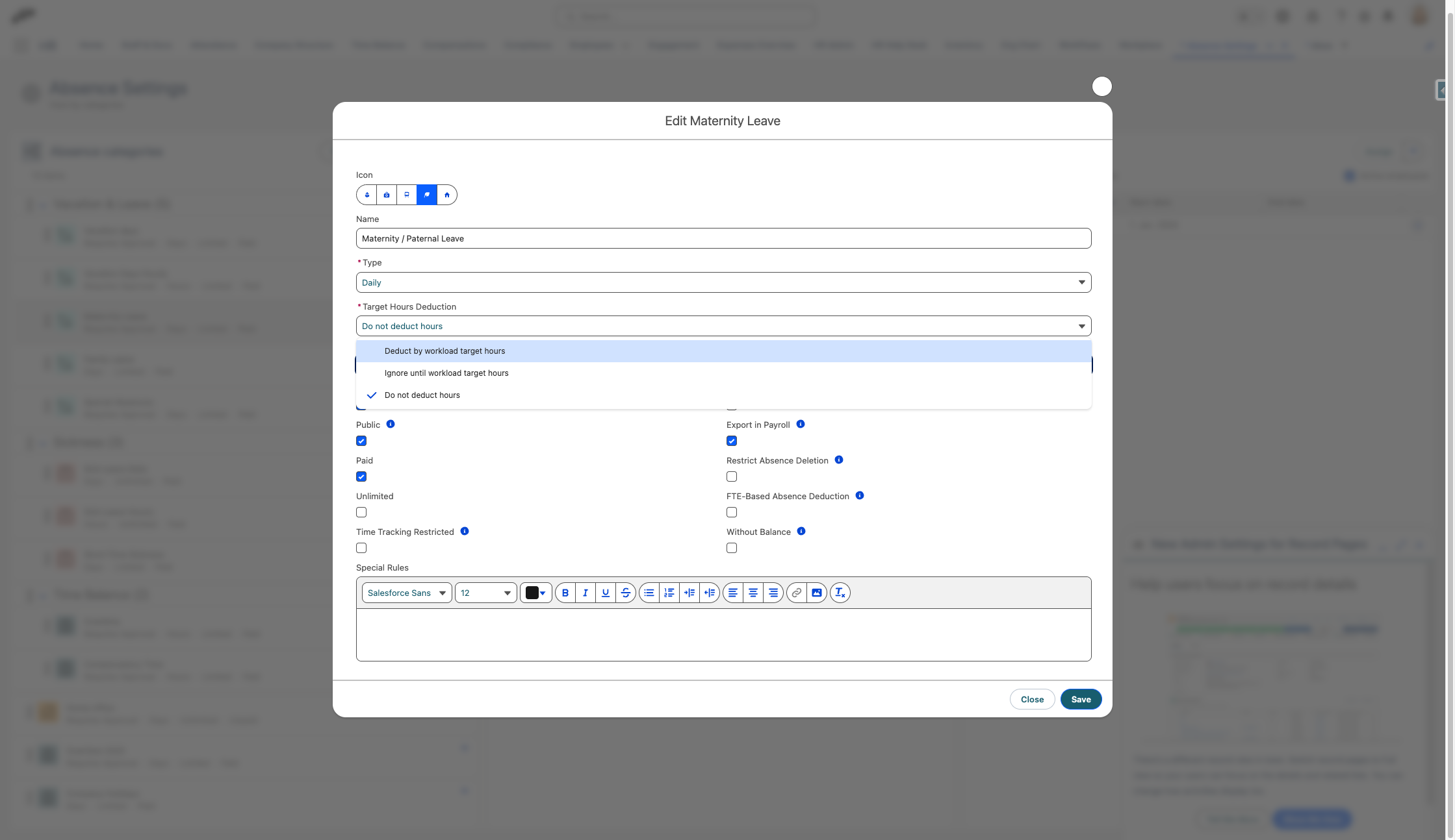 Click on Deduct by workload target hours