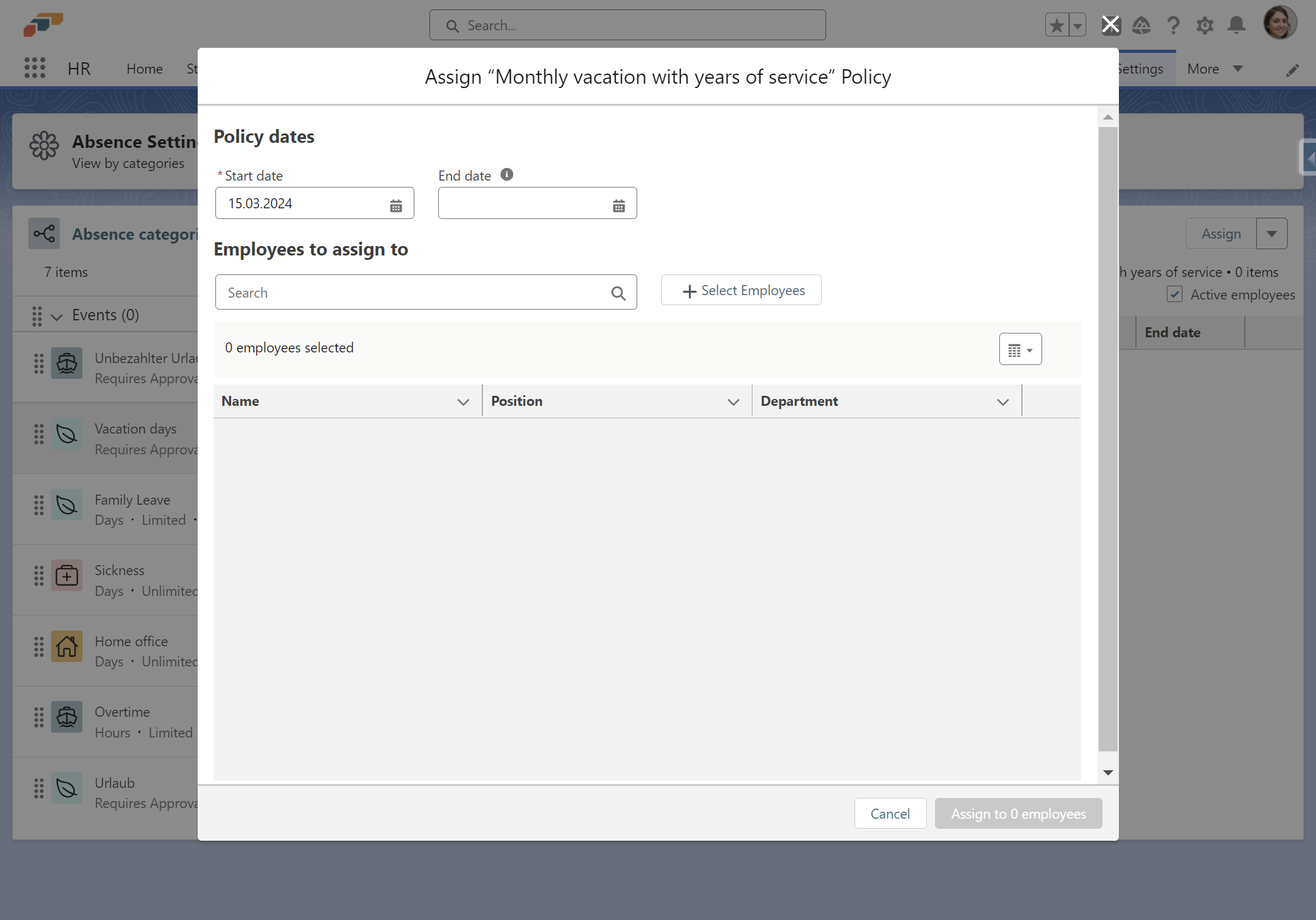 Klicken Sie auf *Start date