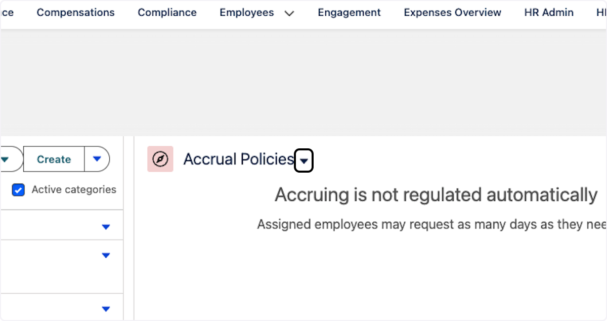 Klicken Sie auf den Drop-down-Pfeil neben Accrual Policies