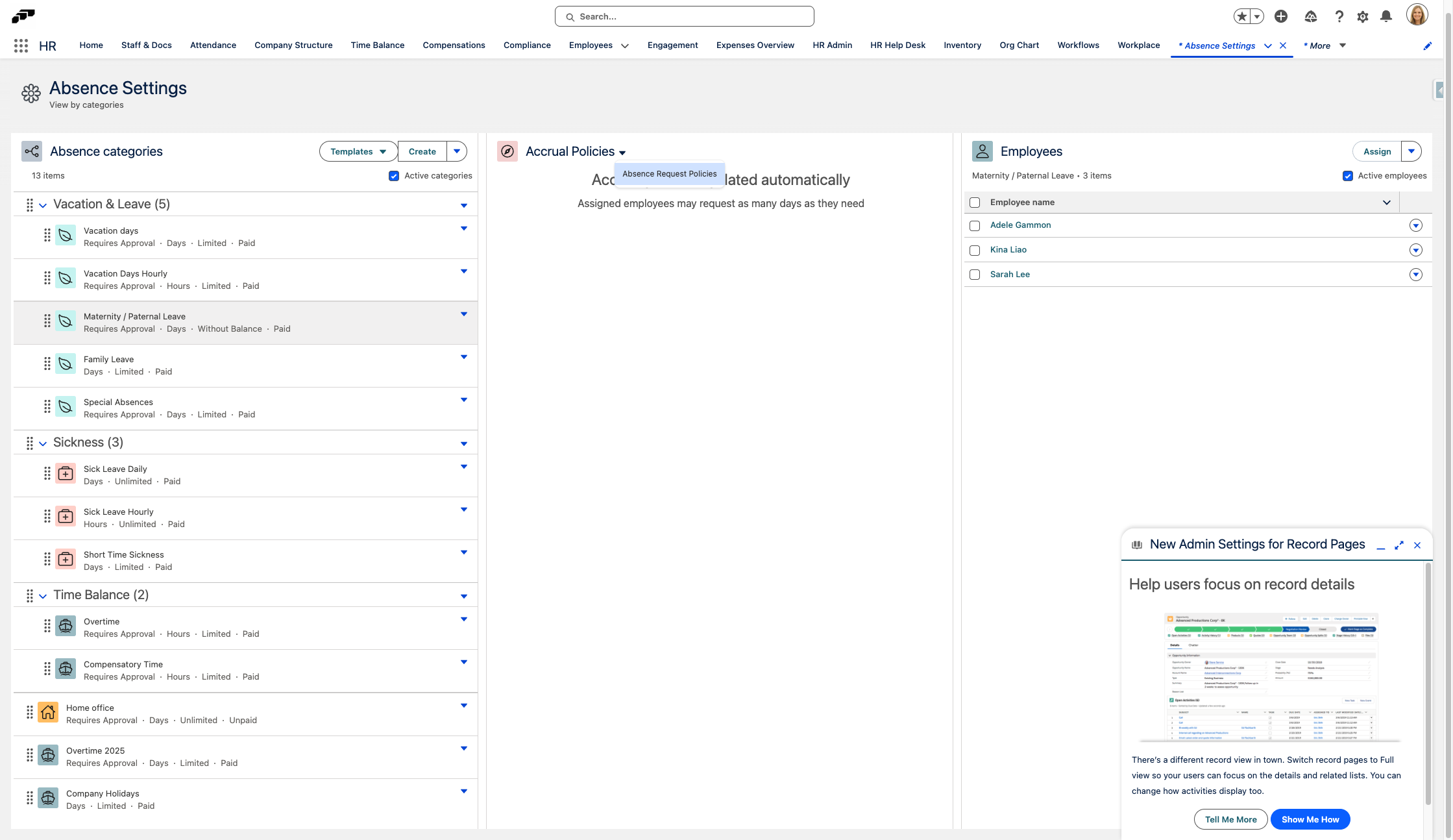 Click on the drop down menu next to Accrual Policies.