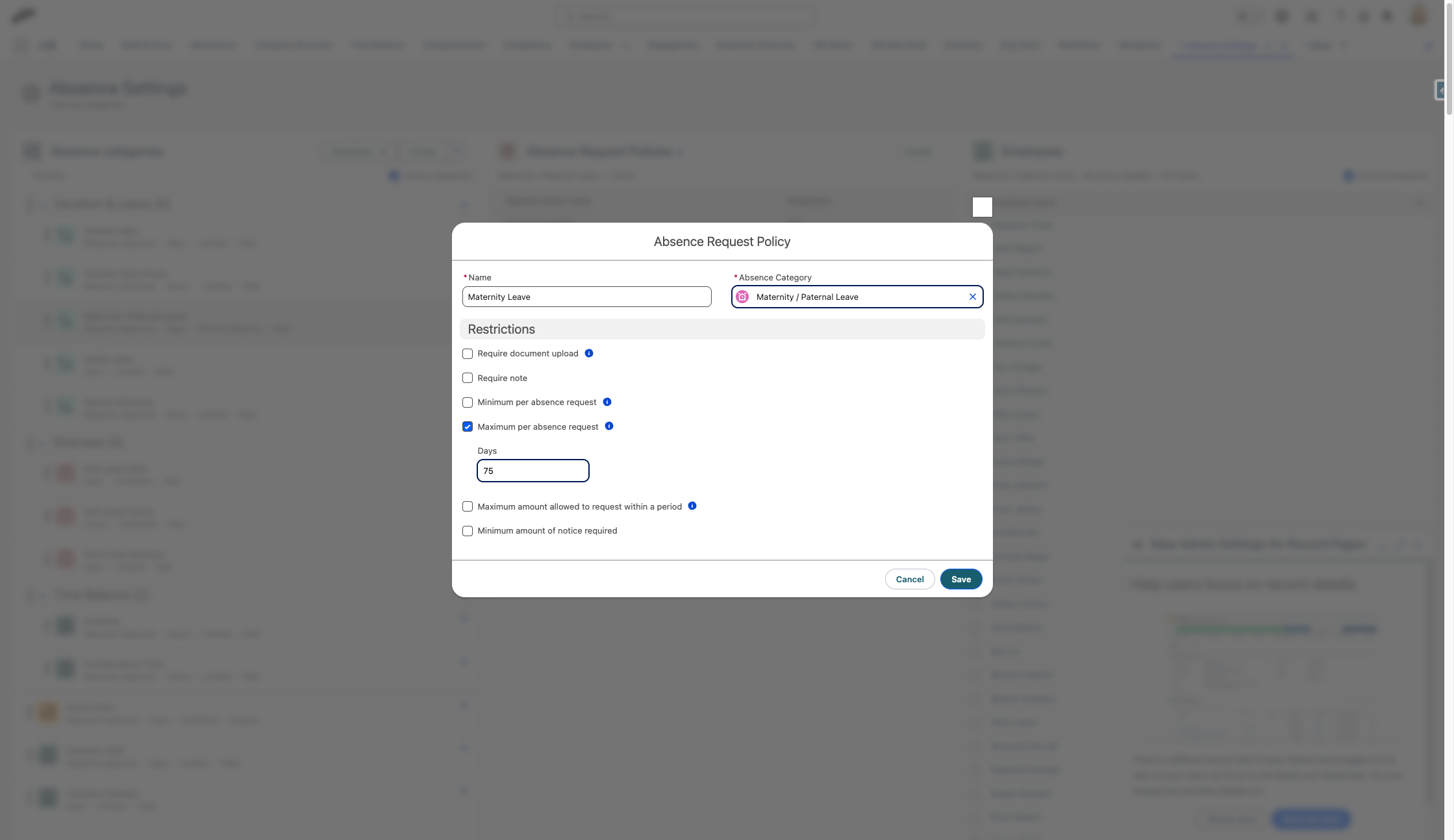 Enter the number of days you want to give for maternity leave.