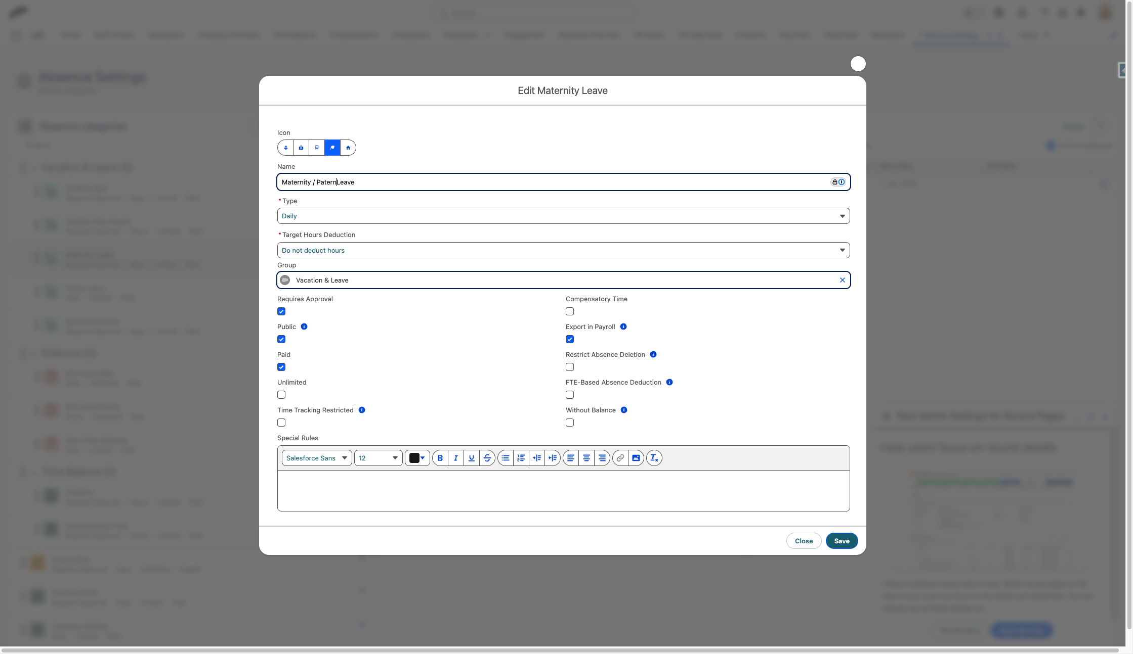 Name your category "Maternity / Paternal Leave" or something similar.