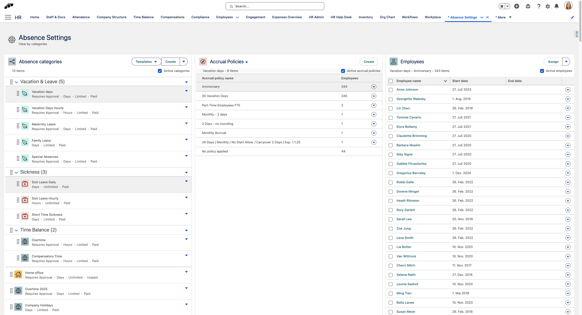 Wählen Sie die Employee Absence Category aus, aus der Sie den Mitarbeiter entfernen möchten.