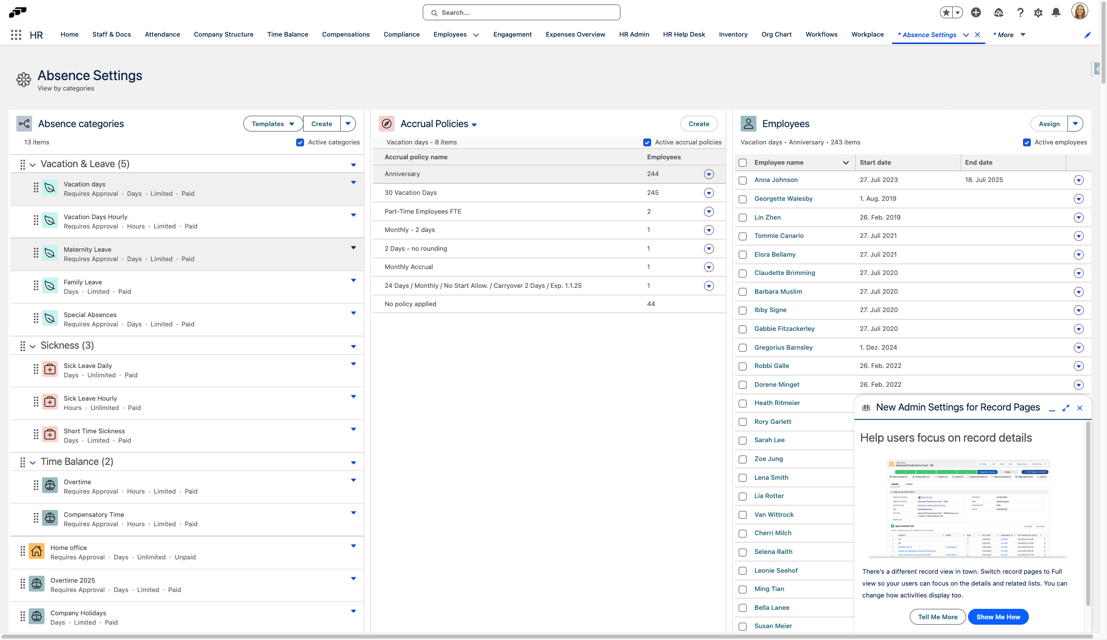 To add an absence category, either make a new one or click on an existing one.