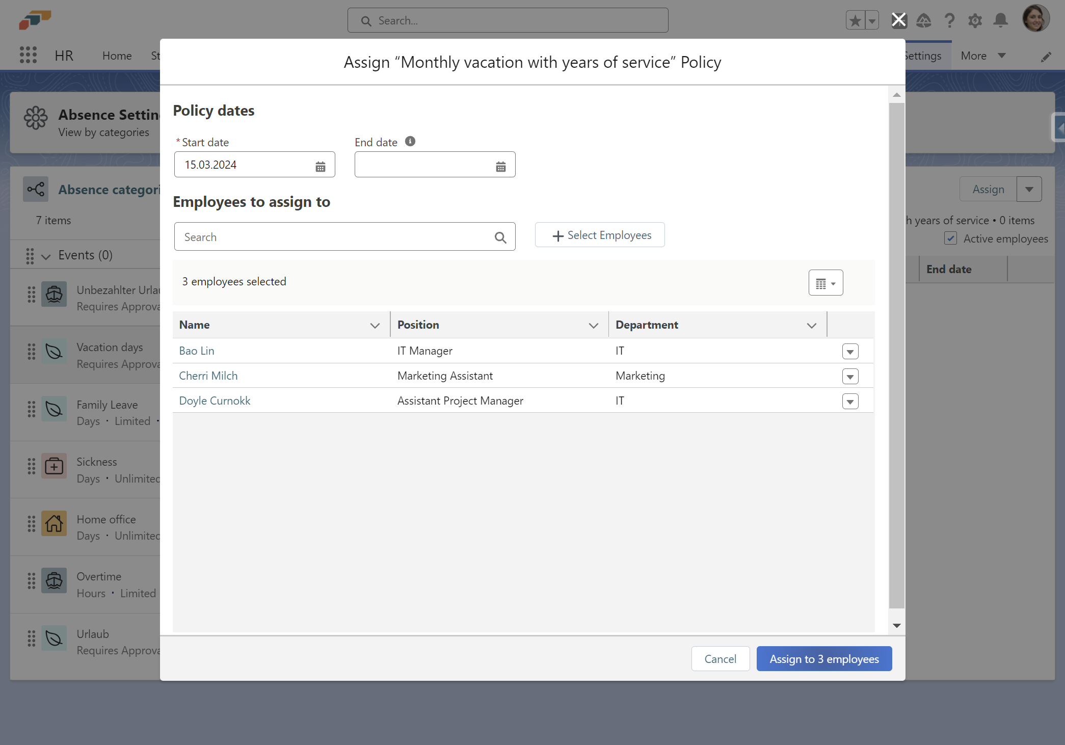 To assign the Accrual Policy to employees, please click on the "Assign" button.