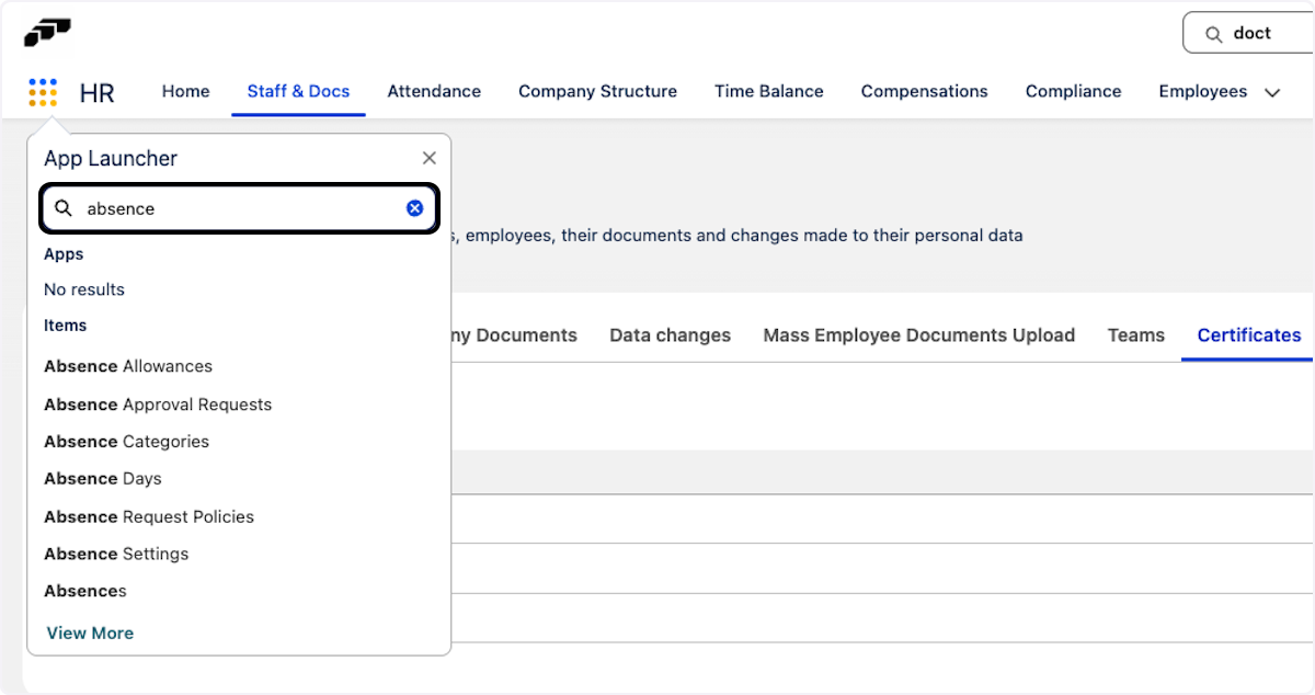 Geben Sie absence ein
