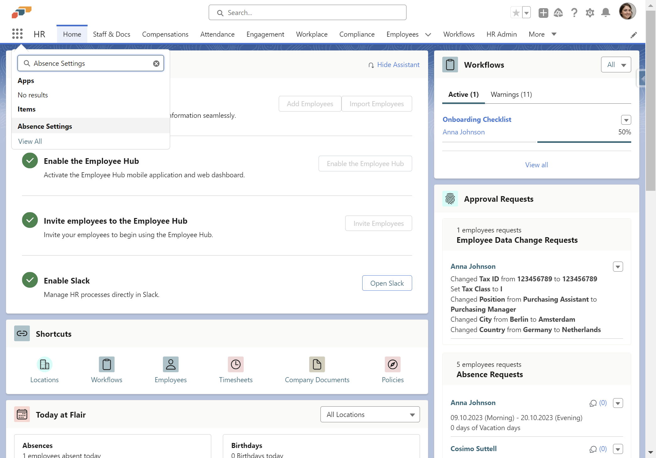 Geben Sie Absence Settings ein