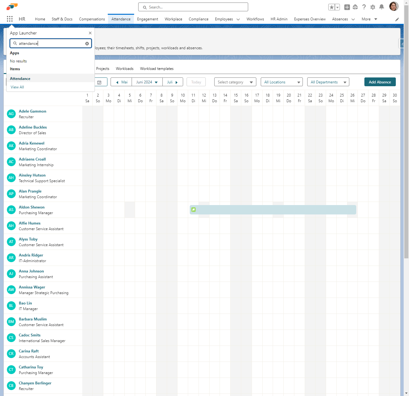 Geben Sie „attendance“ ein
