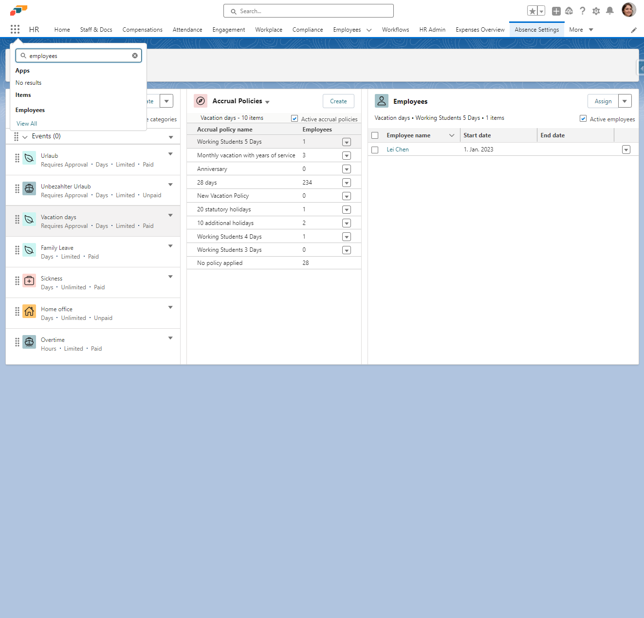 Geben Sie "employees" ein