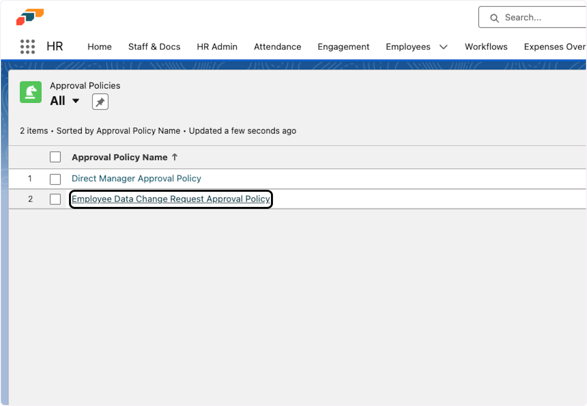 Click on a policy name