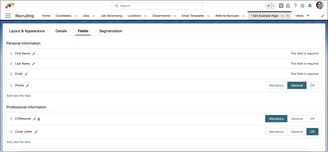 Choose which information is required from applicants on your career page