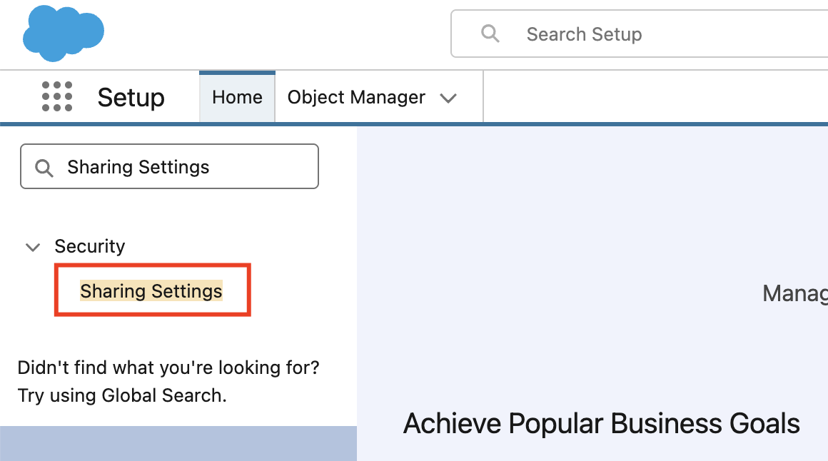 Search for Sharing Settings
