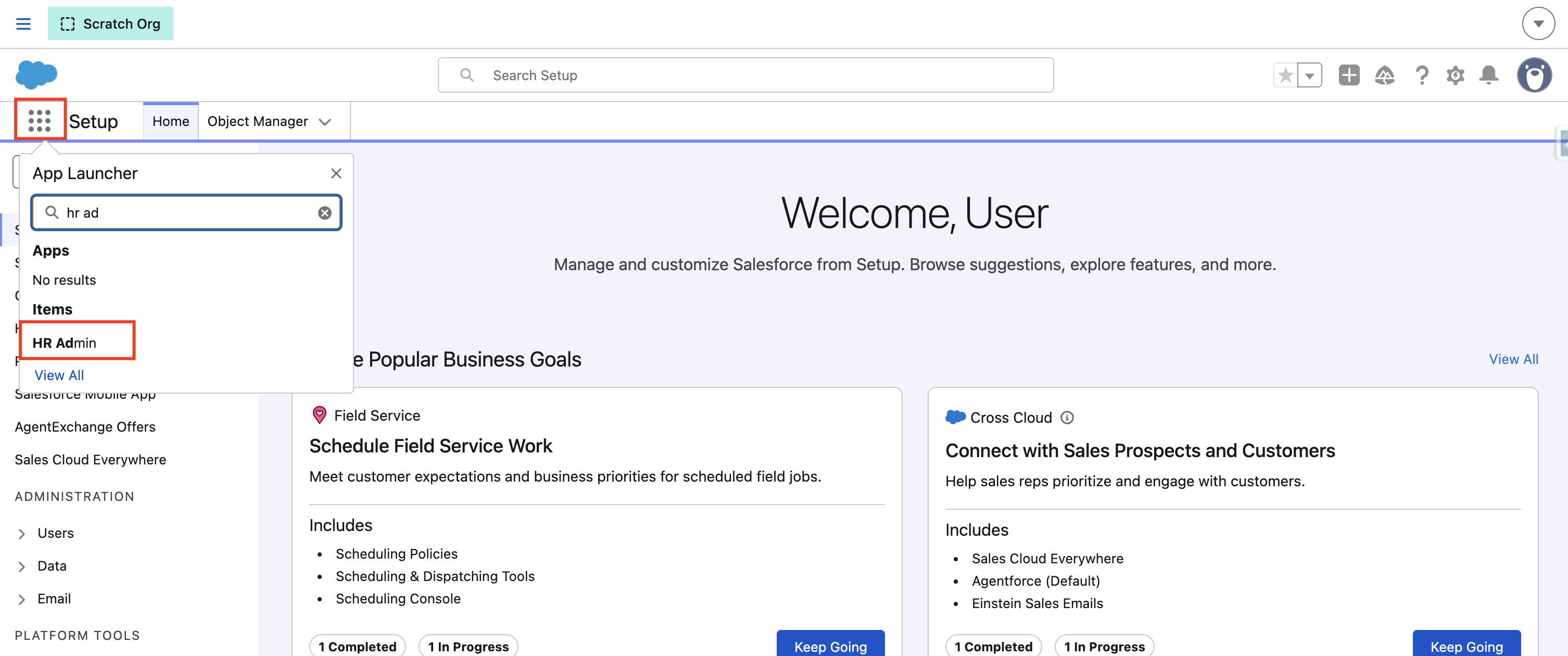 Open the HR Admin app from the App Launcher