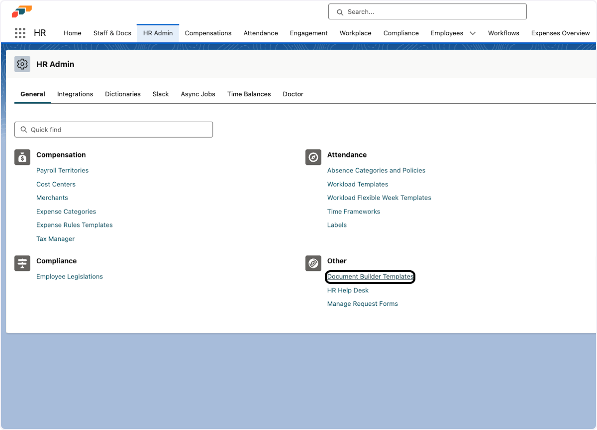 Navigate to Document Builder Templates