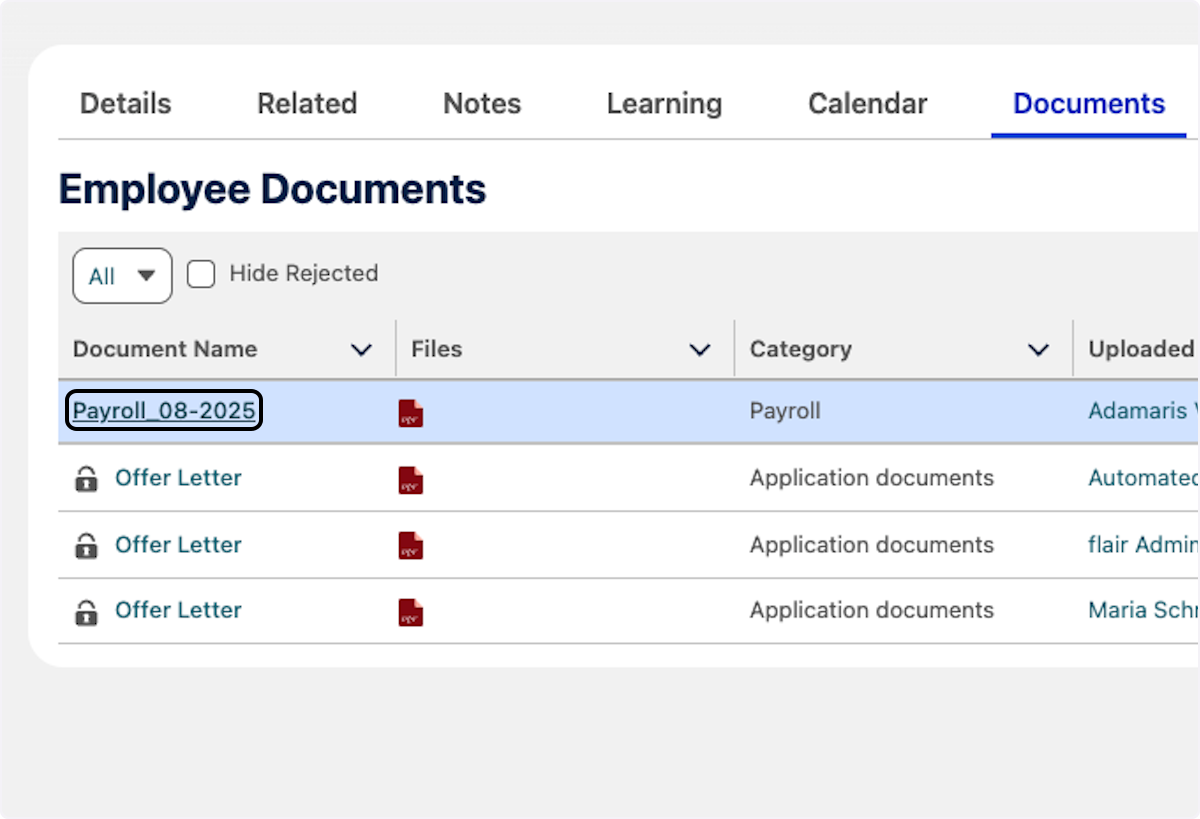 You will notice that the document you just uploaded has been automatically mapped to the employee.