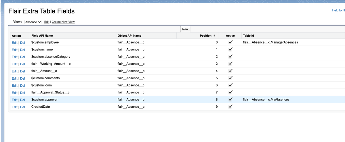 Extra Table Fields List