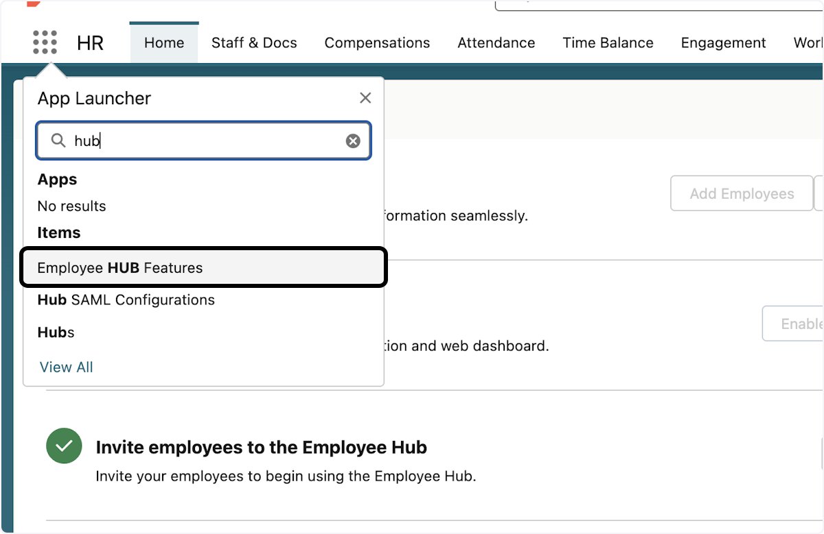 Click on Employee HUB Features