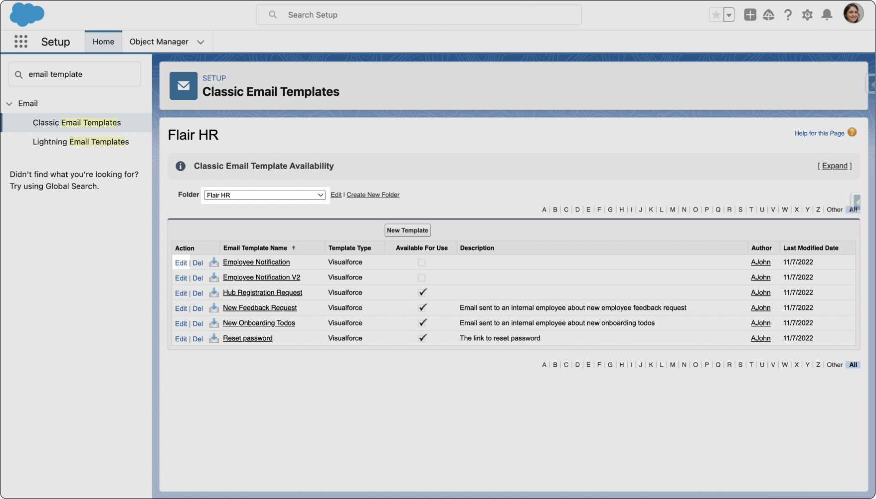 Email Template Folder