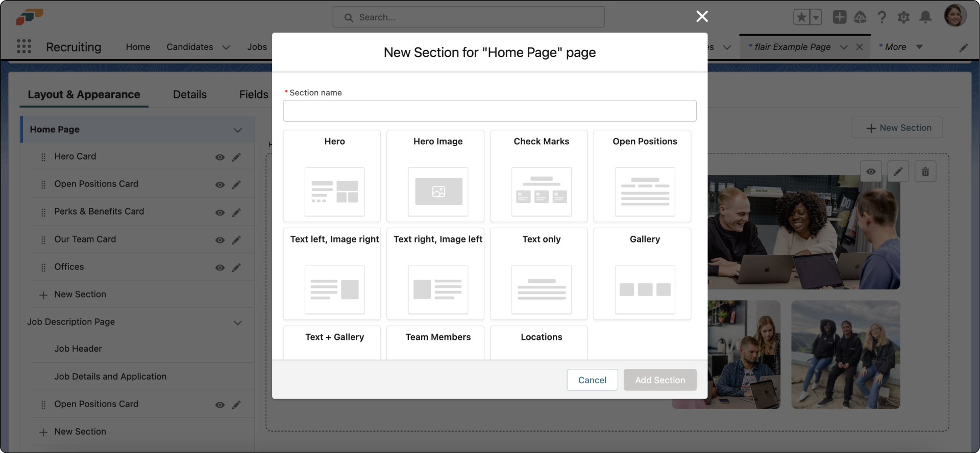 Add a new section to your career page