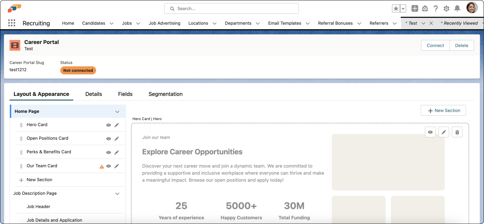 Customizing the layout and appearance of your career portal