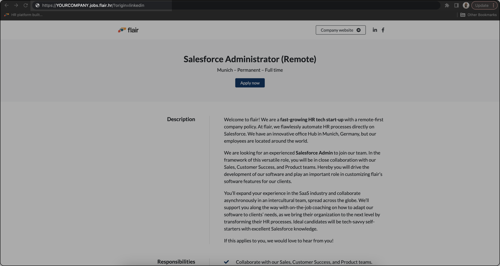 An example of a flair career page
