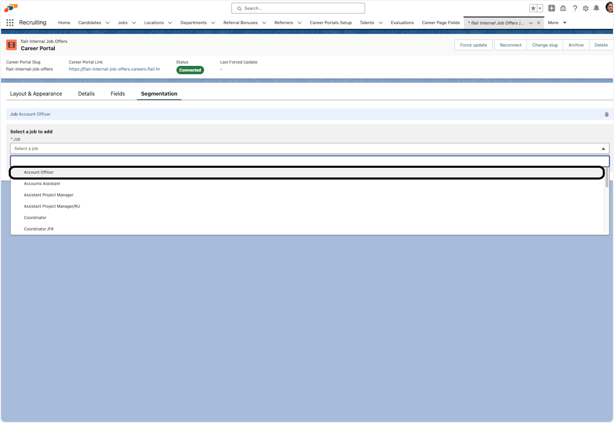 Choose the position that you wish to post on one of your career portals.