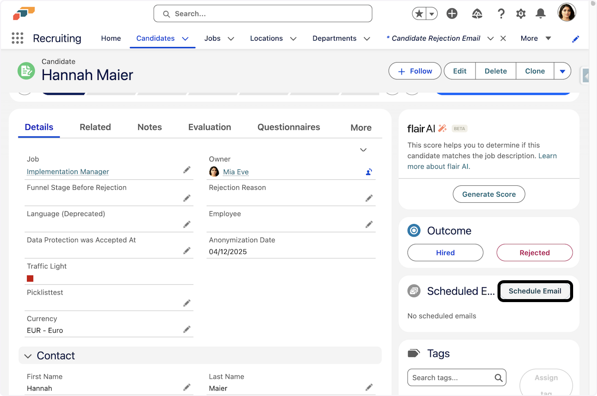 Click on Schedule Email on the right pane