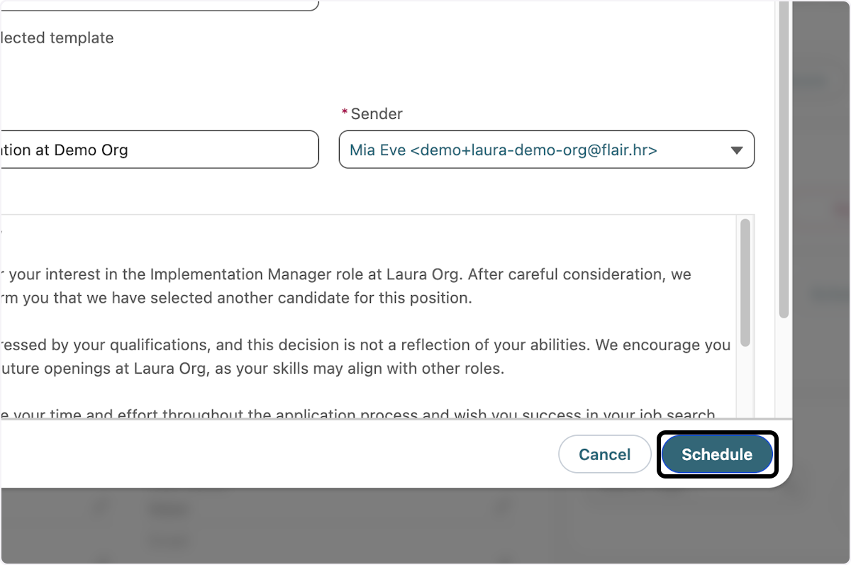 Click on Schedule to send the Email