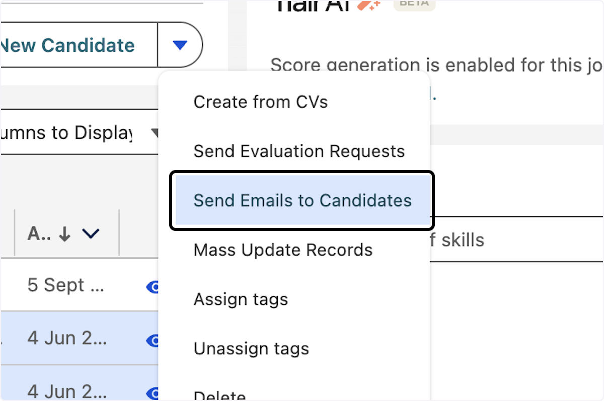 Click on Send Emails to Candidates